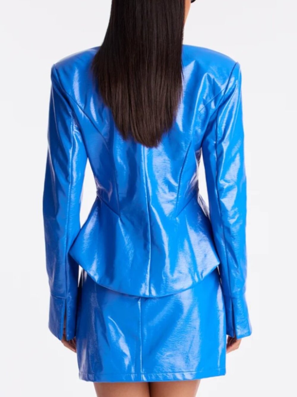 Boss Babe Blue Faux Leather Blazer Skirt Set (XL) - Picture 2 of 4